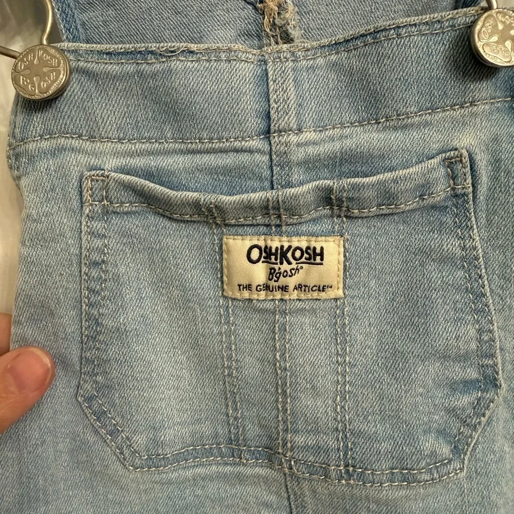 OshKosh 5T Denim Eyelet Overall Dress Cottagecore Prairie Blue White